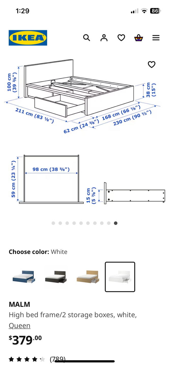 IKEA Malm White Queen Bed Frame with Storage - photo 5