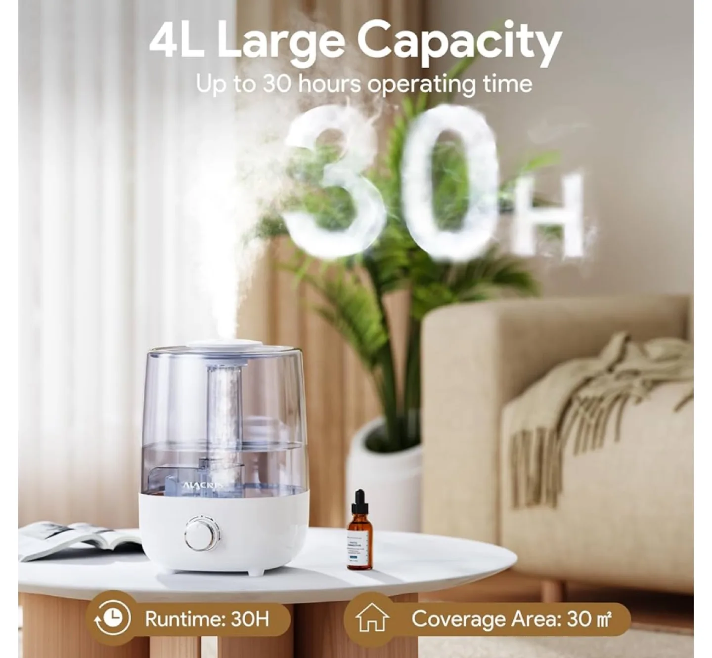 Alacris Ultrasonic Cool Mist Humidifier 4L 30 HR image indicator(6)