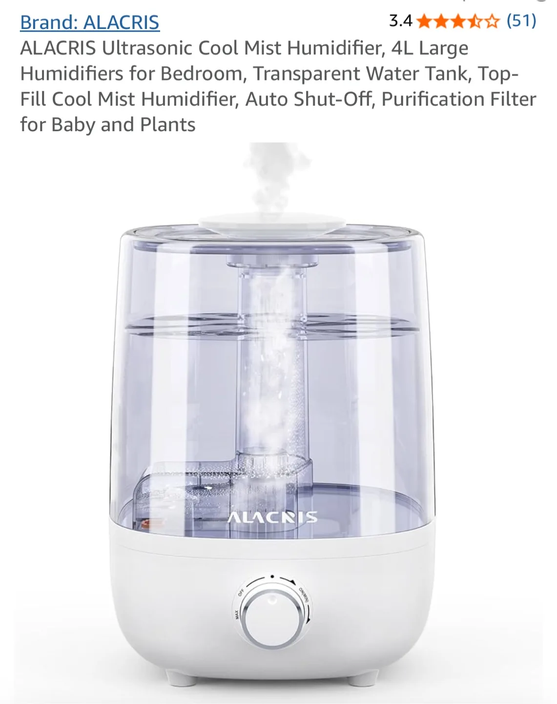Alacris Ultrasonic Cool Mist Humidifier 4L 30 HR image indicator(3)