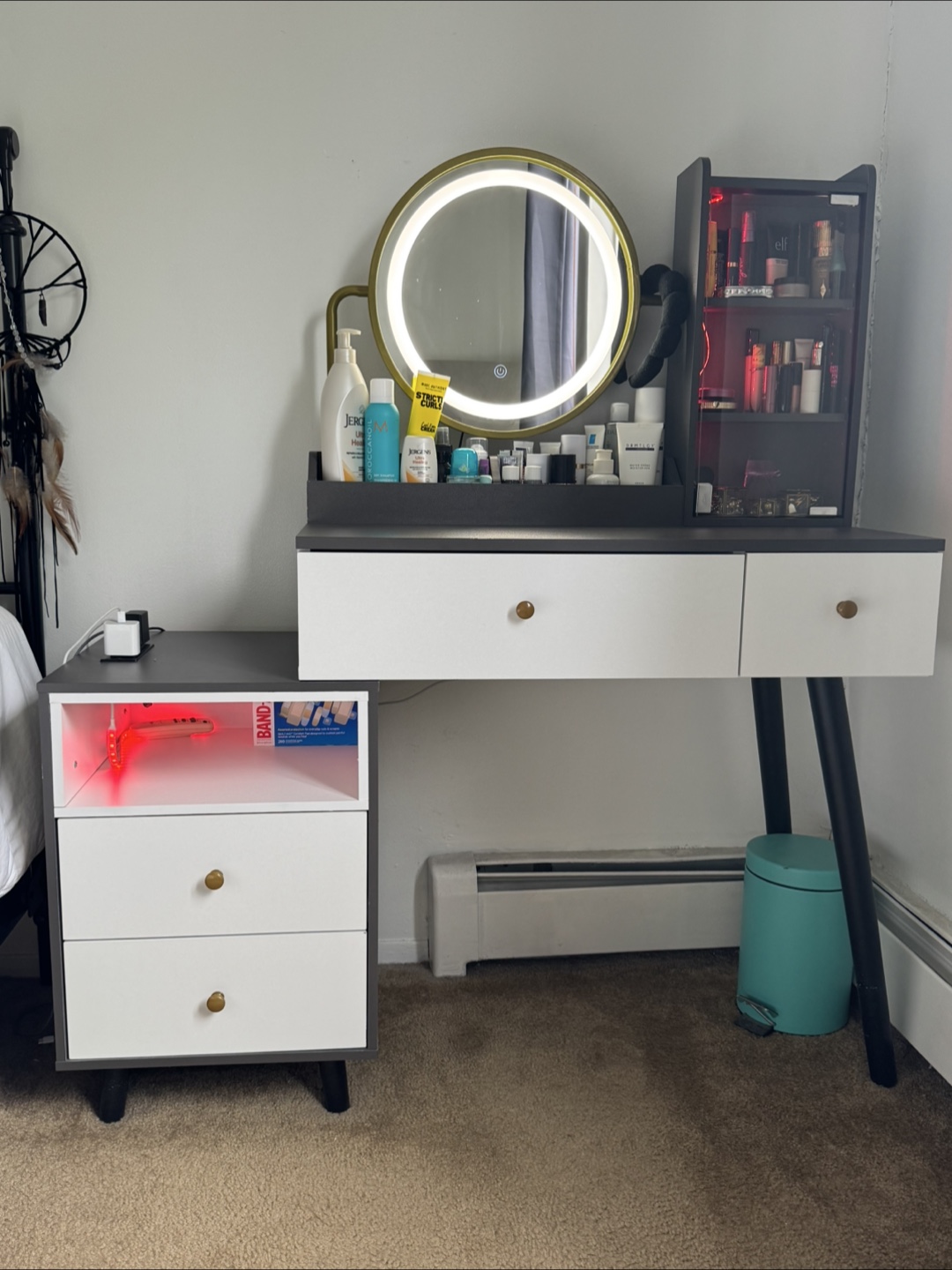 Make Vanity set with touch screen dimming mirror.