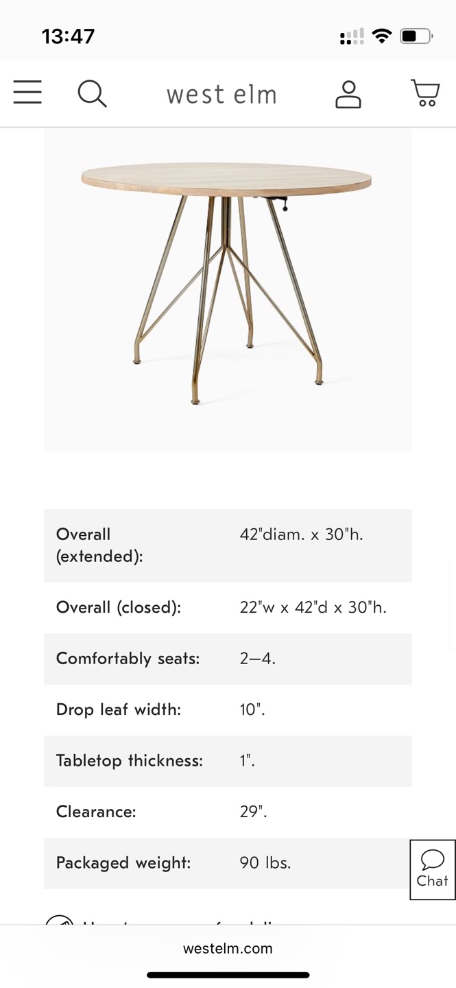 West Elm Drop Leaf kitchen / dining room table