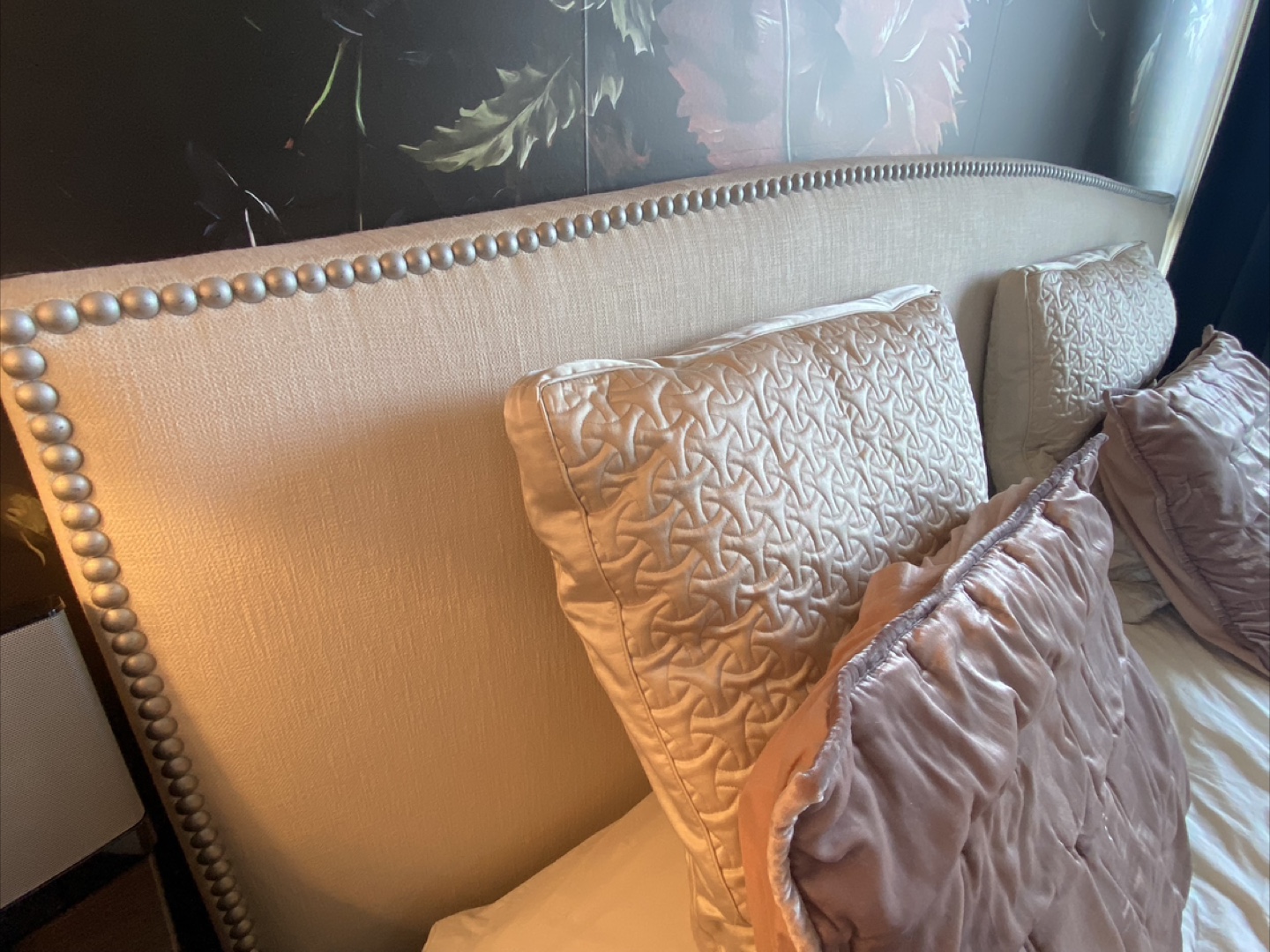 King Headboard with Pewter Nail Detail, Haven Mattress, Frame