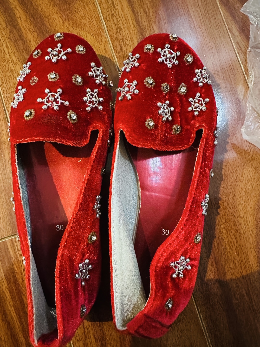Embellished Red Slip-on Shoes