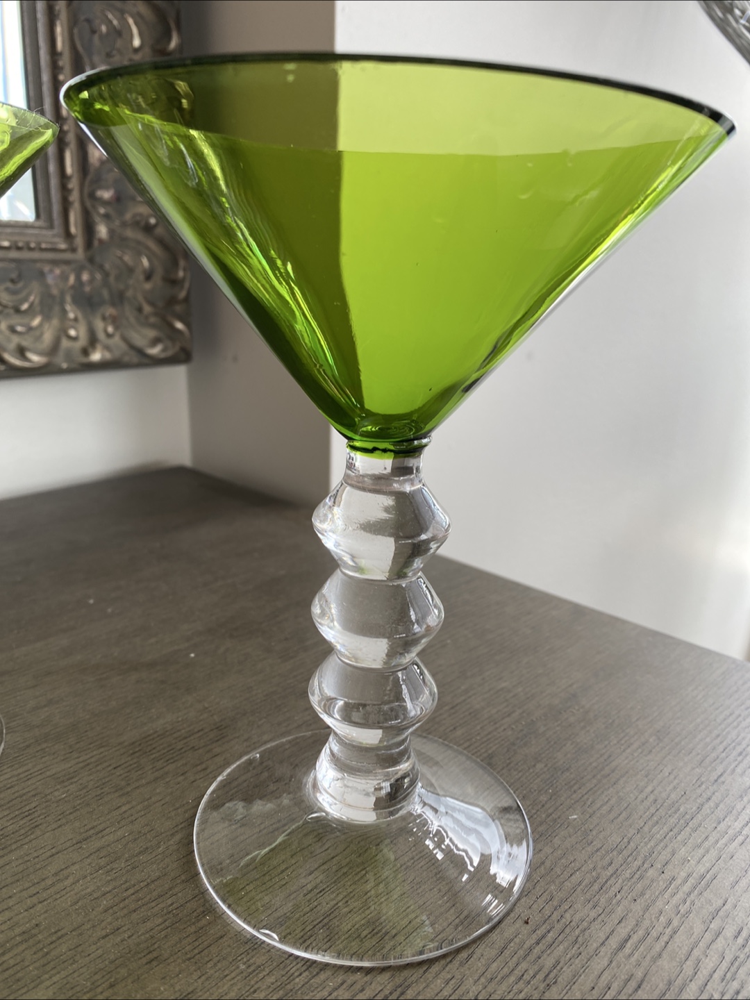 Pair of Large Green Martini Glasses - photo 2