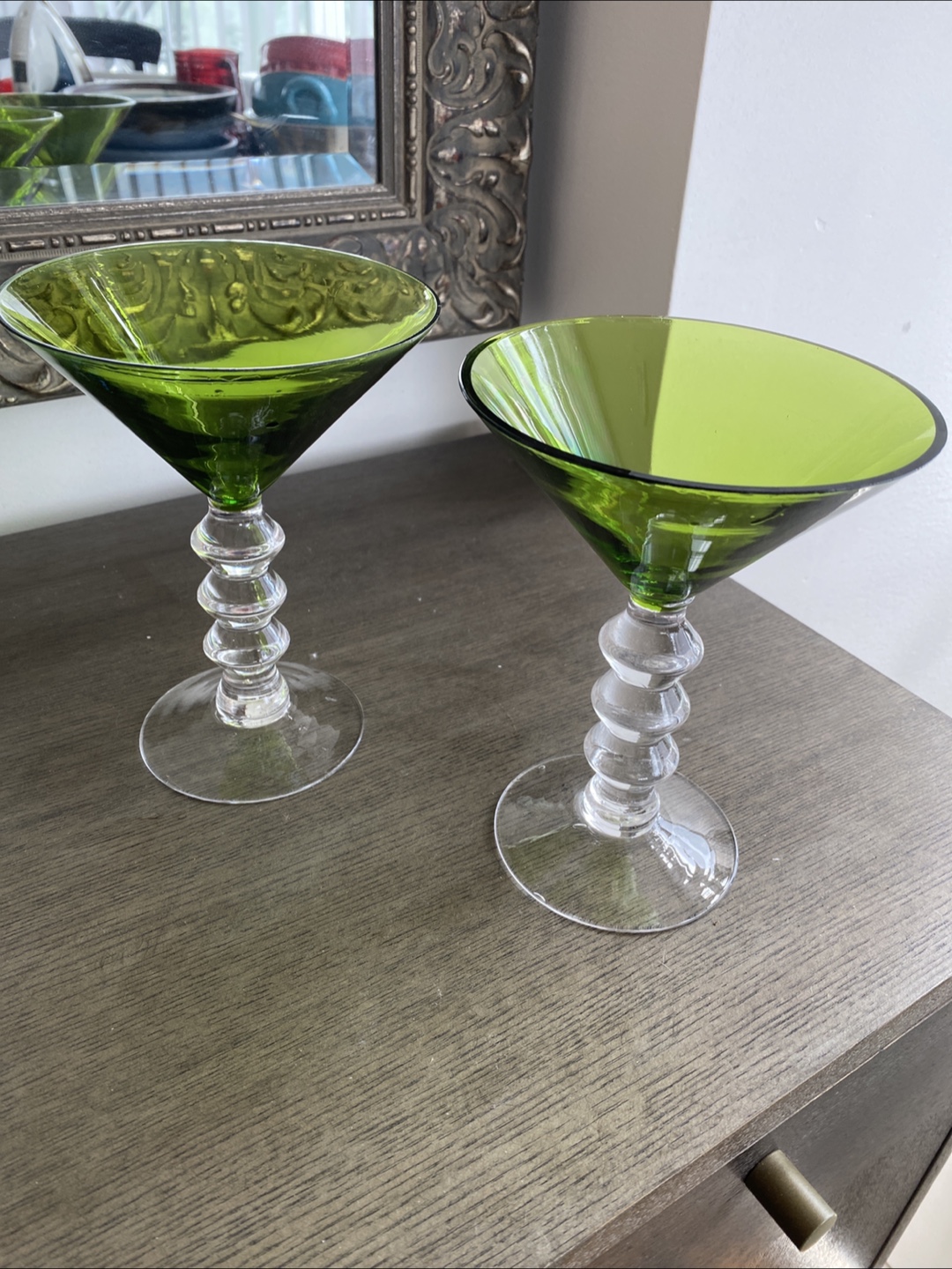 Pair of Large Green Martini Glasses