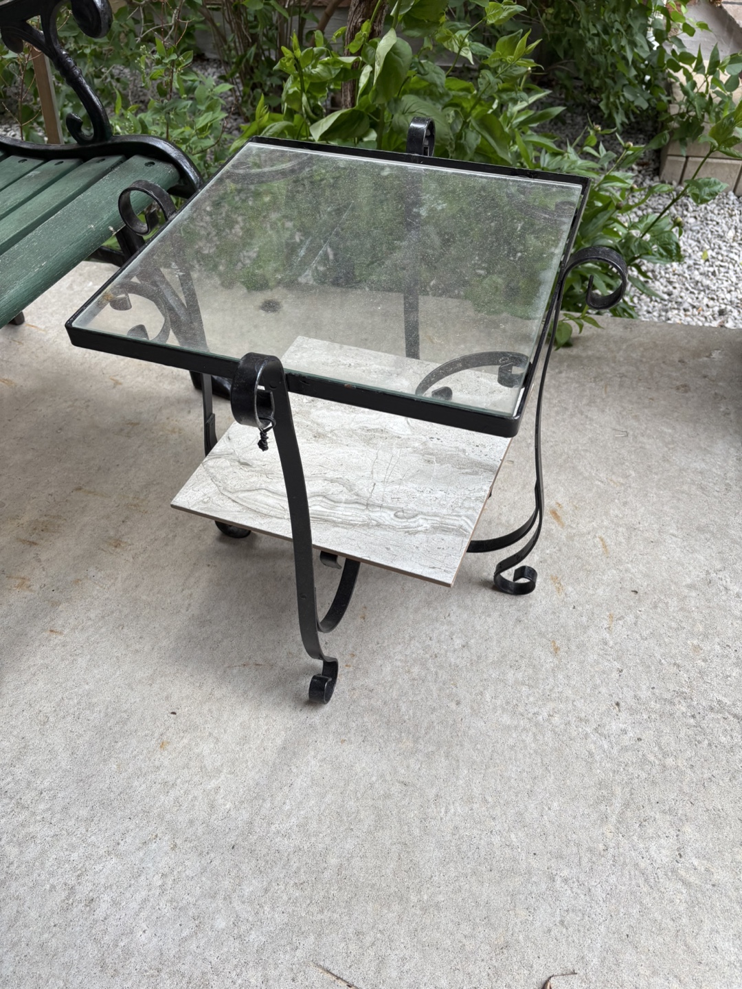 Wrought Iron and Glass Side Table