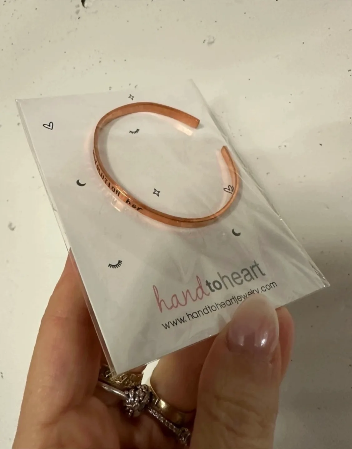 Brand new Hand to Heart Copper Mantra Bracelet thumbnail