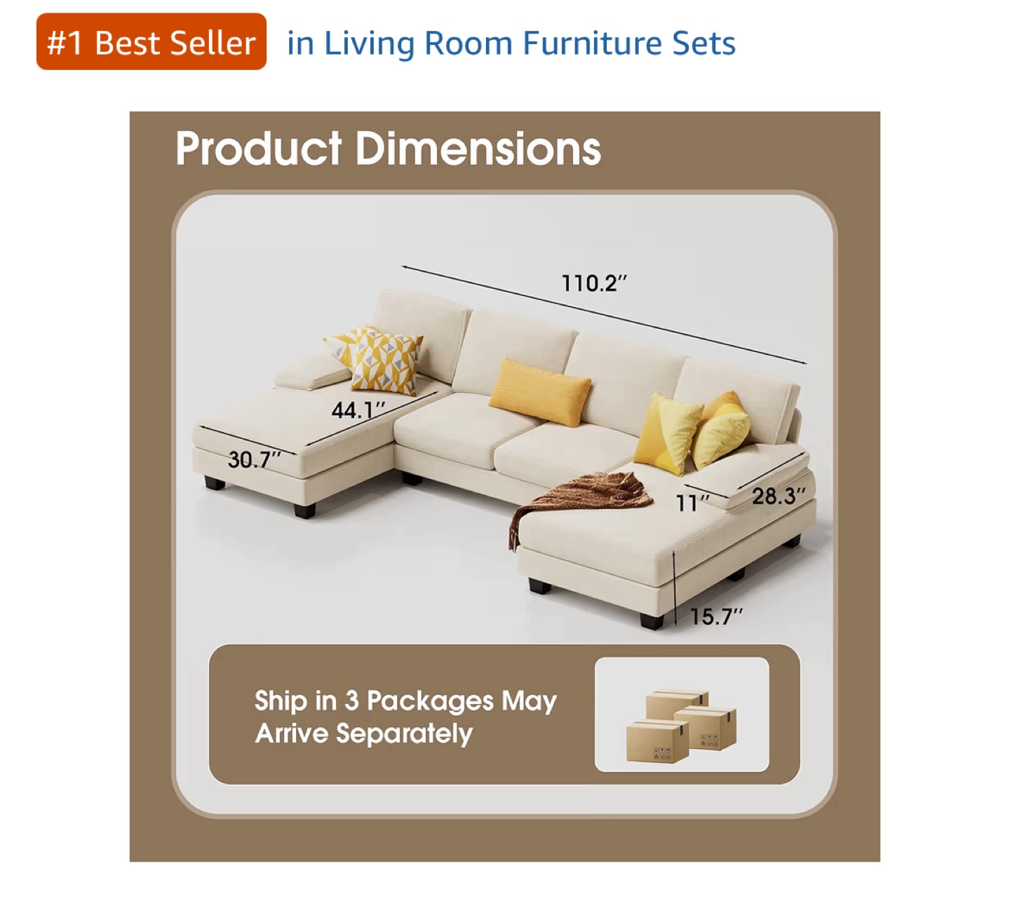 Cream Colored Sectional Sofa - photo 4