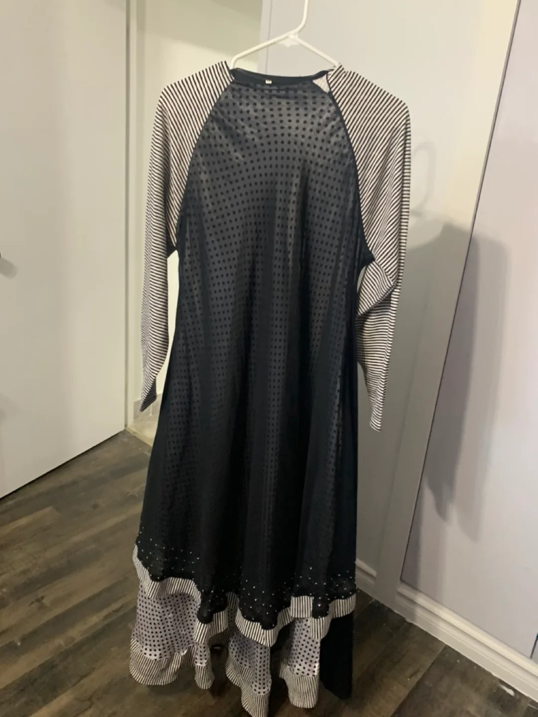 Black Polka Dot Dress with Striped Sleeves image indicator(4)