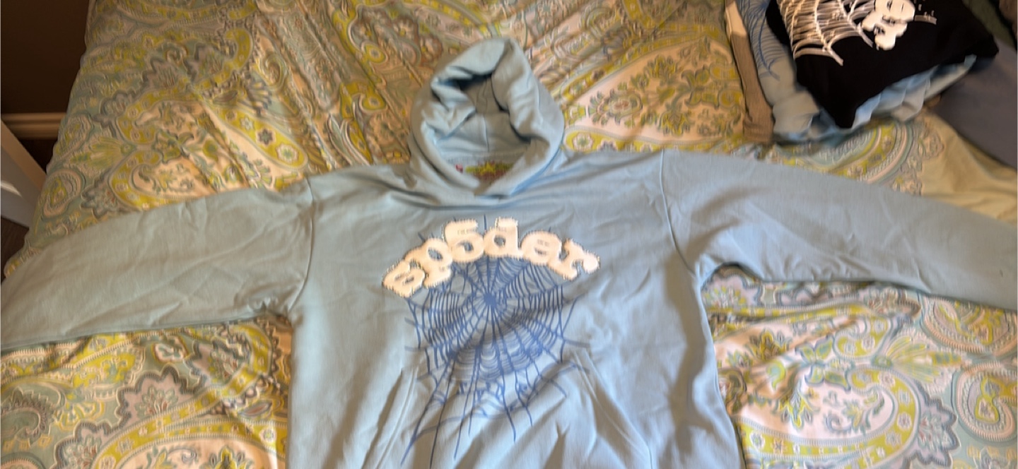 Blue Hoodie with Spiderweb Design