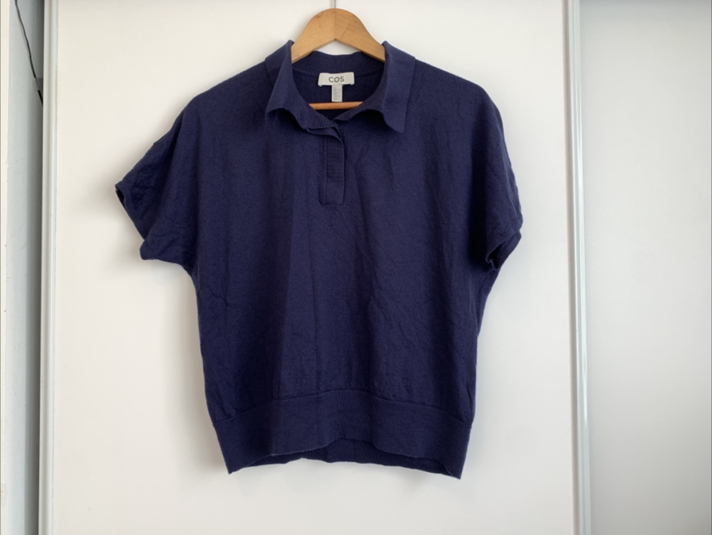 COS womens Navy Blue Wool Polo Shirt size L