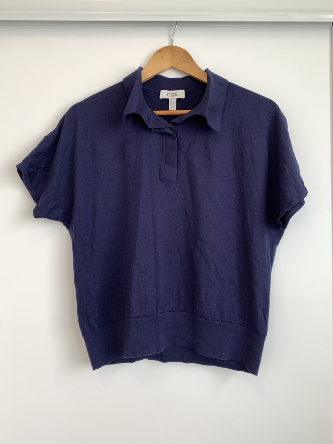COS womens Navy Blue Wool Polo Shirt size L - photo 2