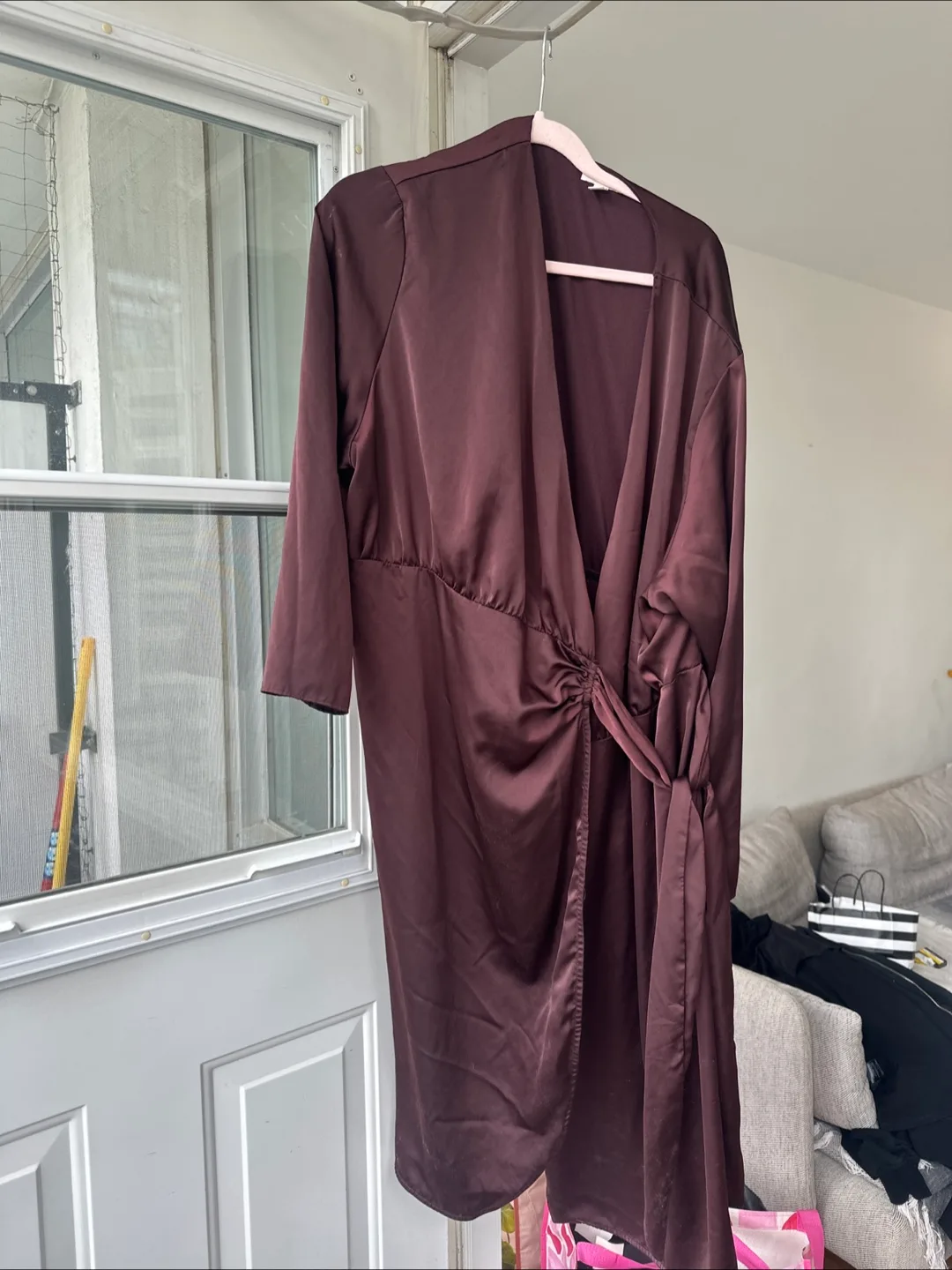 Dark Brown/Burgundy Wrap Dress HM thumbnail