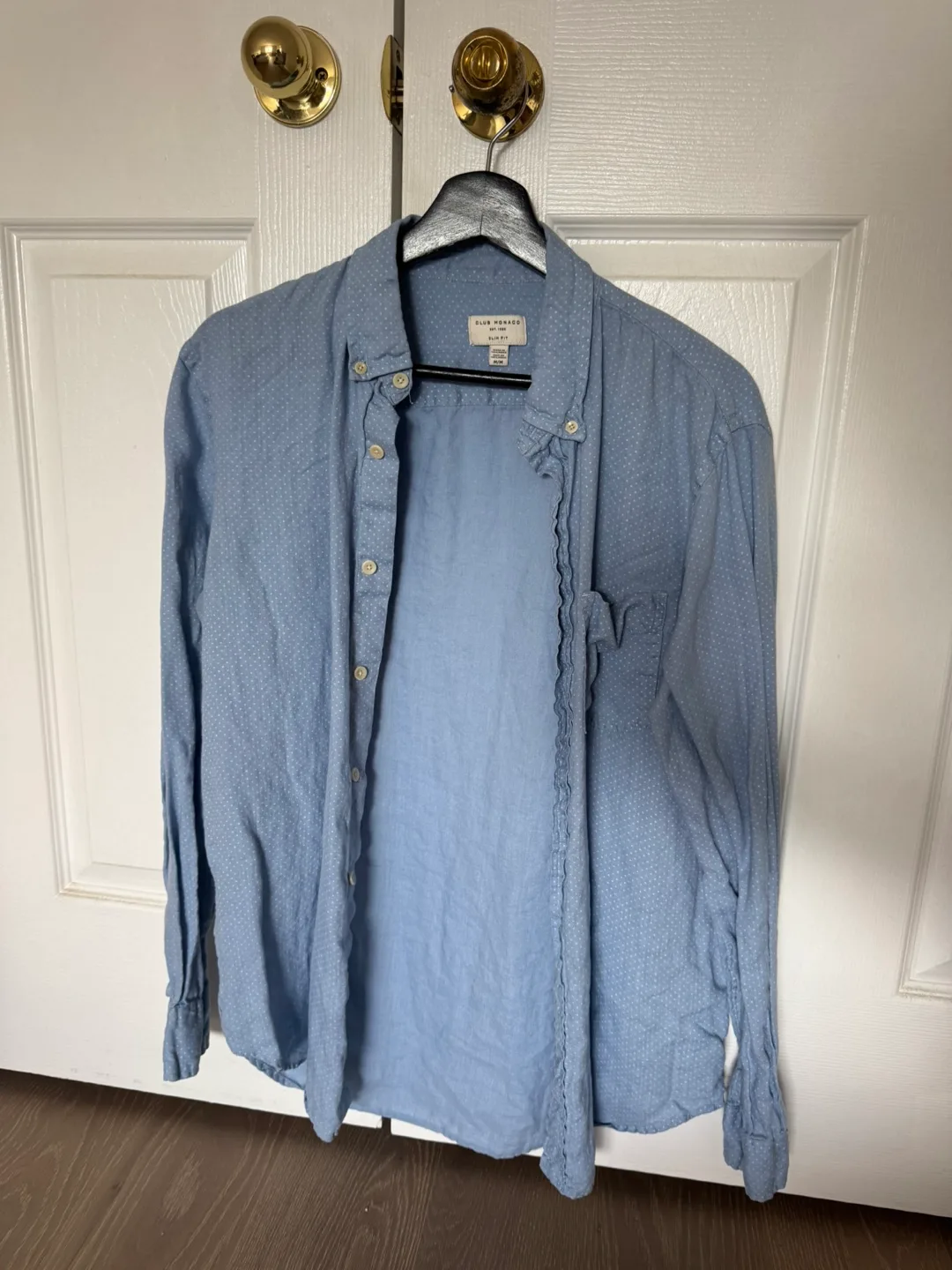 Blue Polka Dot Button-Up Linen Shirt M thumbnail