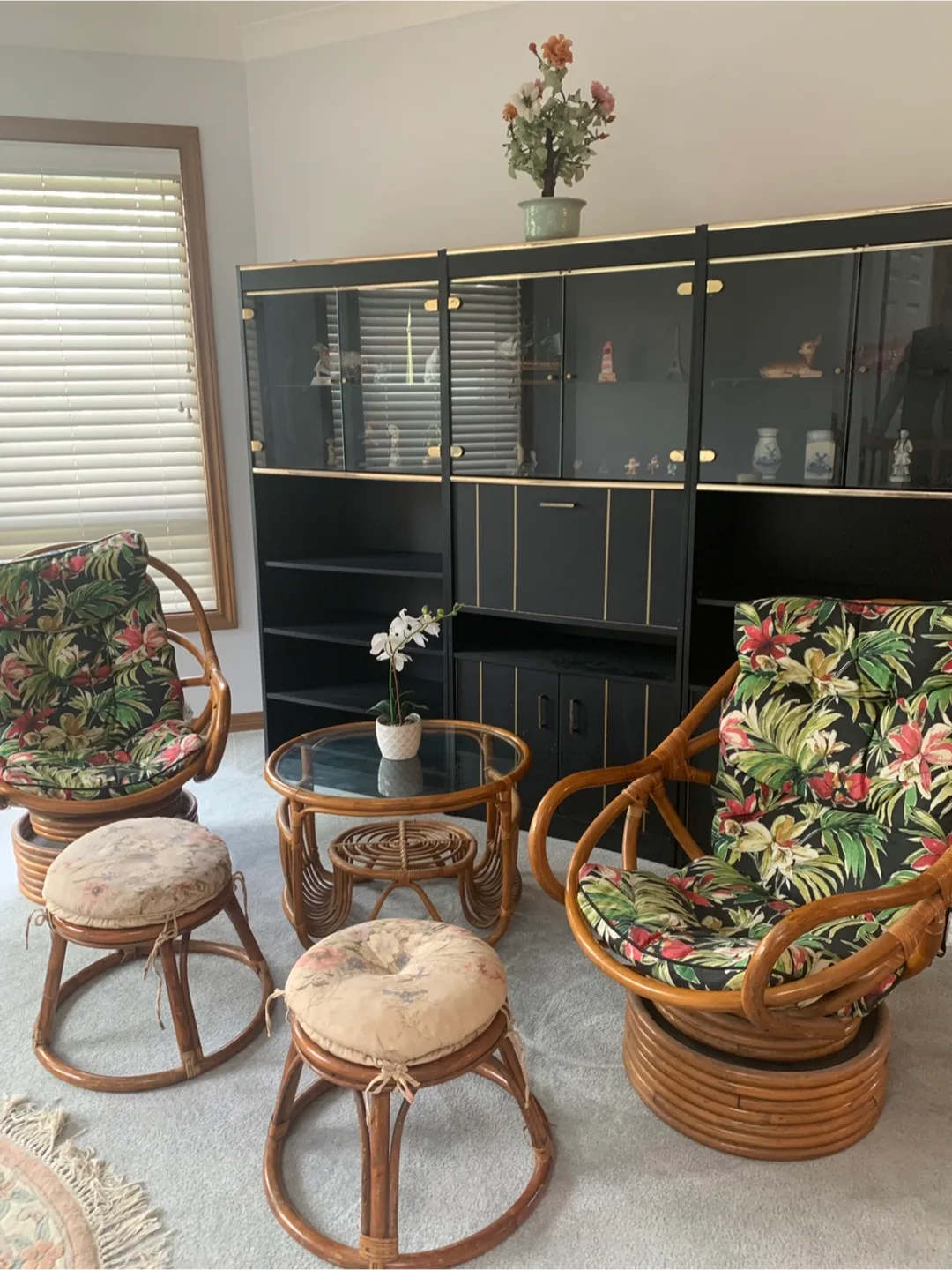 Rattan Stool with Floral Cushion thumbnail