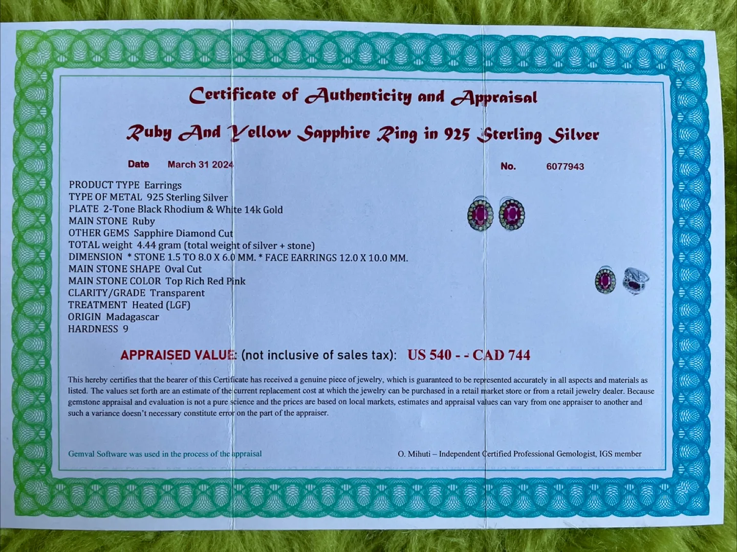 Ruby and Yellow Sapphire Ring and Earrings Jewelry image indicator(10)