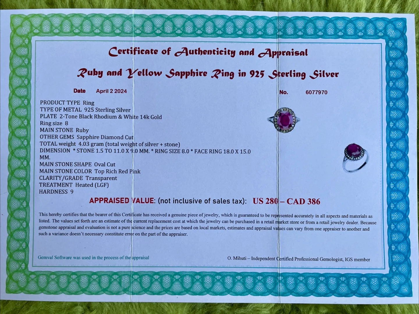 Ruby and Yellow Sapphire Ring and Earrings Jewelry image indicator(9)