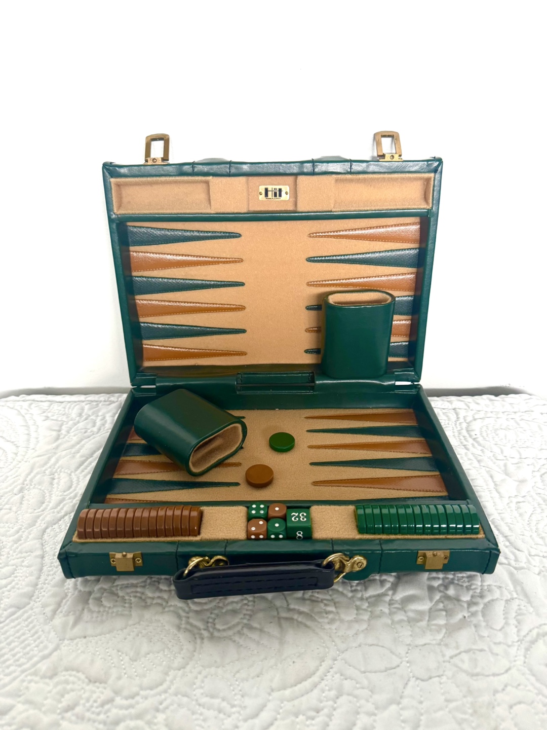 Vintage Backgammon Set in Faux Leather Case – Complete
