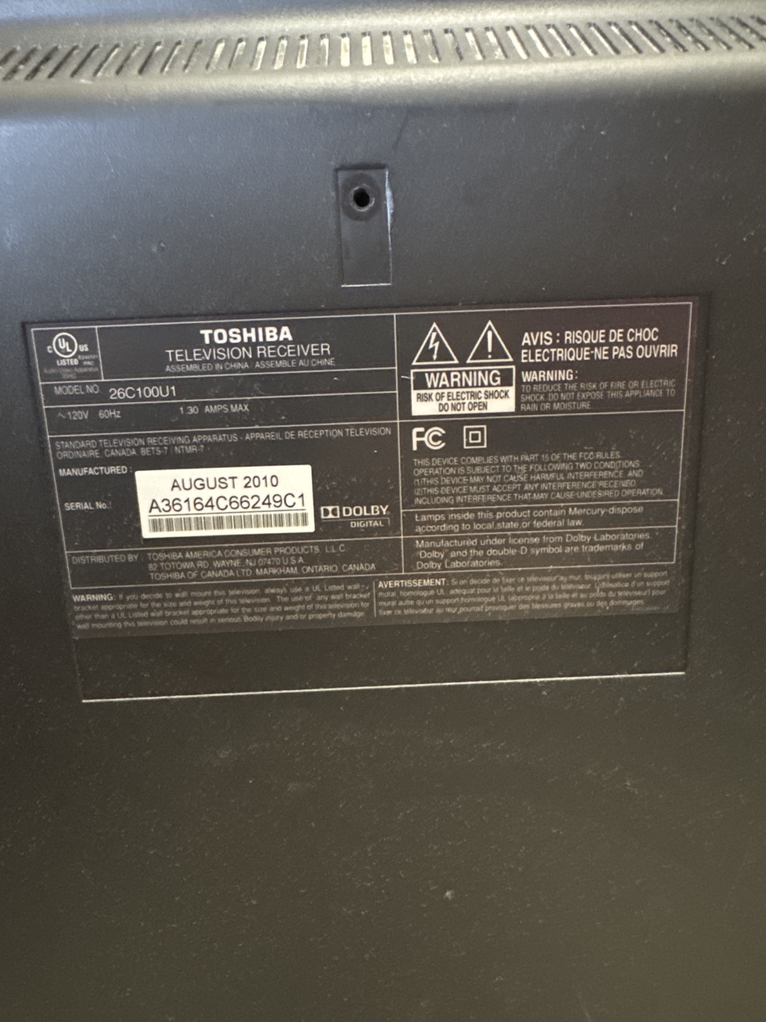26” Toshiba Television With Remote - photo 3