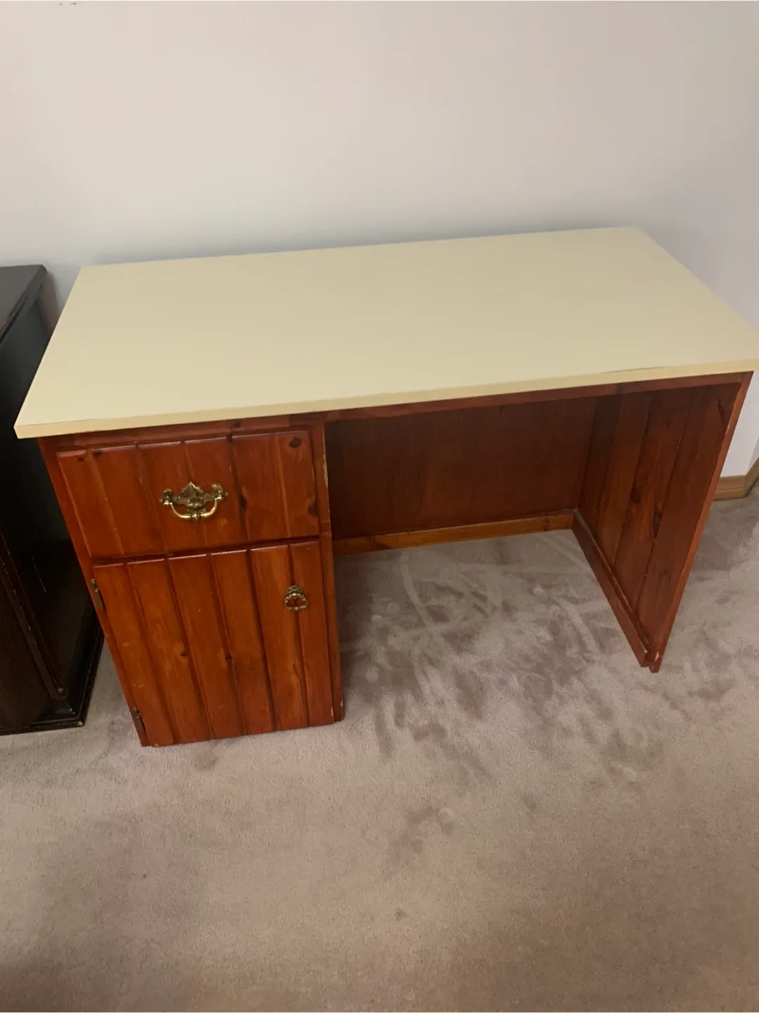 Wooden desk with drawers and cabinet thumbnail