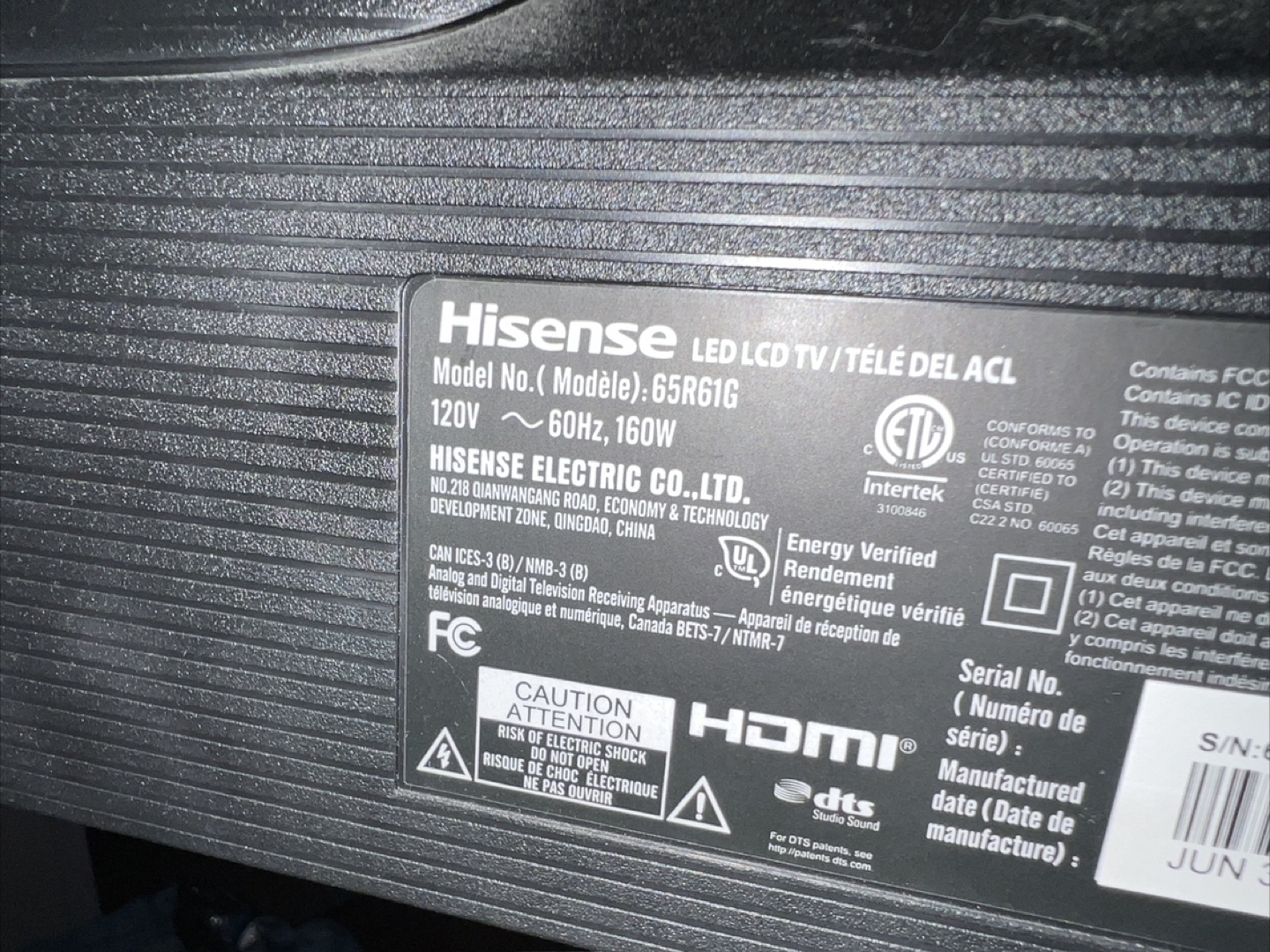 FREE- Hisense Roku 65 inch TV- Broken