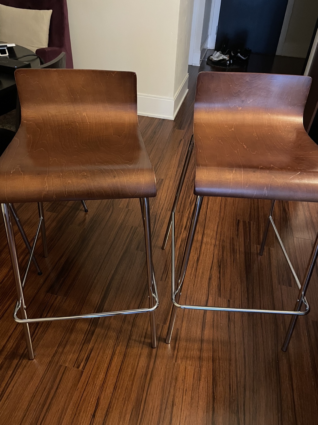 MOVING SALE-Set of 2 Brown Wooden Bar Stools