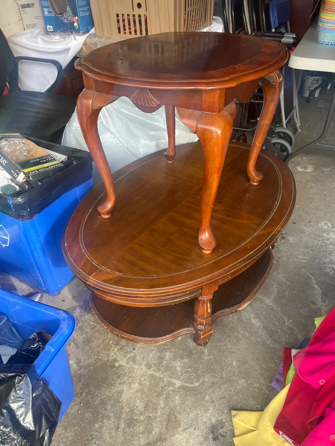 Vintage Wood Oval Coffee Table and side table thumbnail