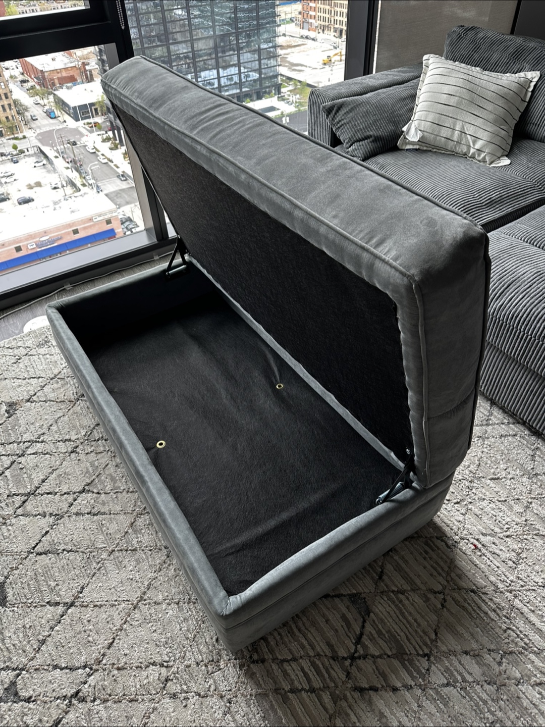 Gray Upholstered Ottoman with Storage - photo 2