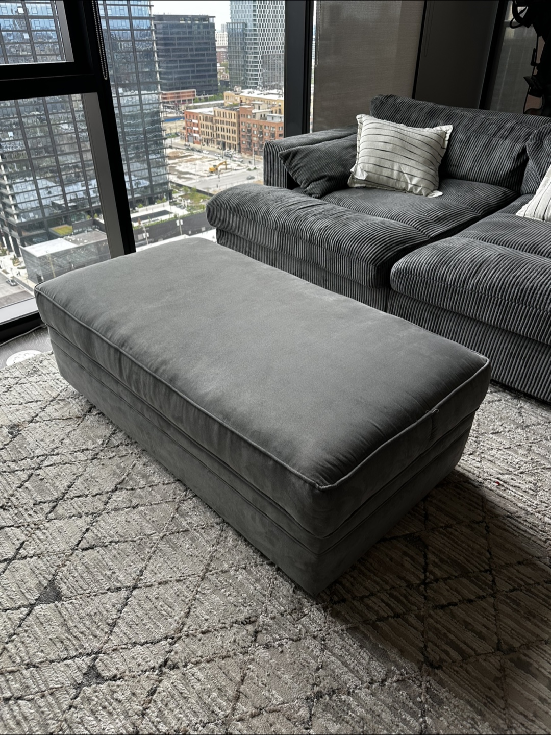 Gray Upholstered Ottoman with Storage