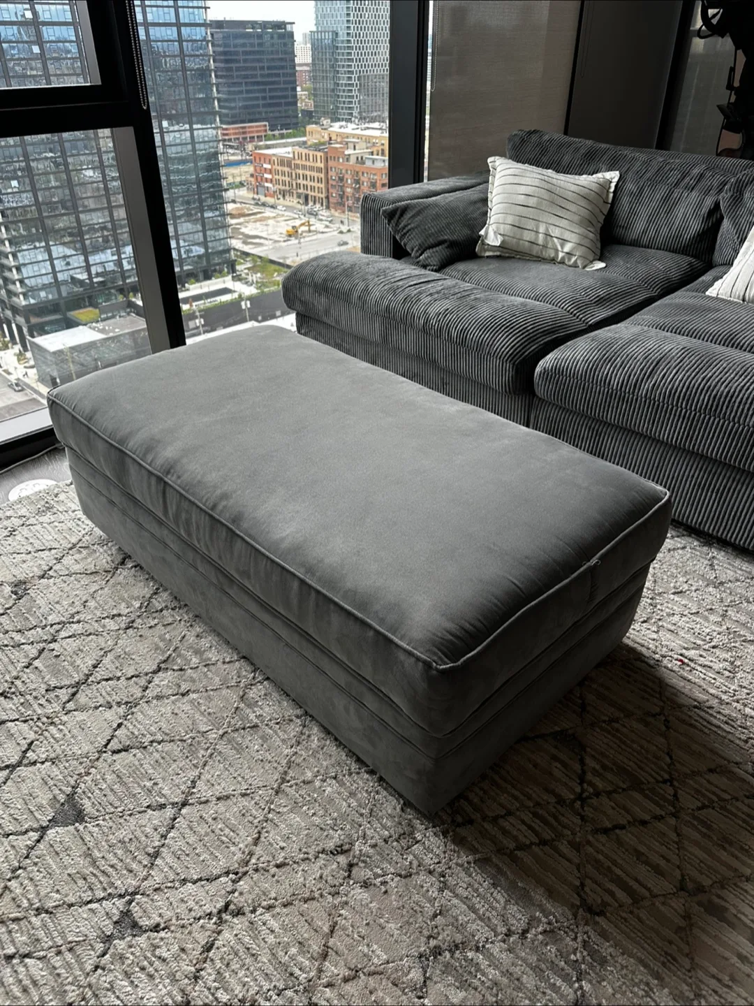 Gray Upholstered Ottoman with Storage thumbnail