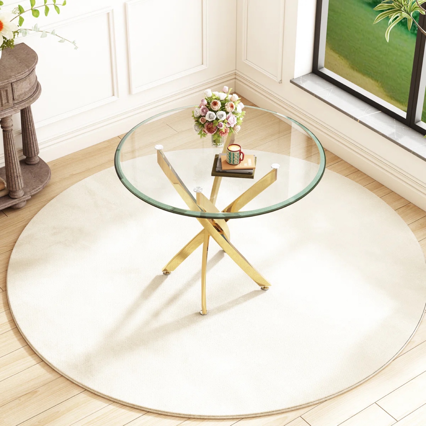 Wayfair Round Glass Dining Table with Gold Base