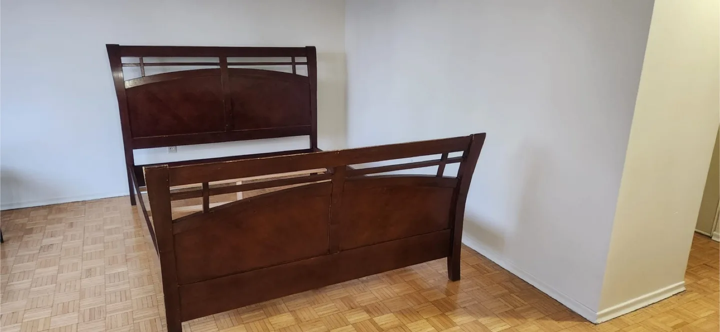 Solid Queen-size Dark Wood Bed Frame thumbnail