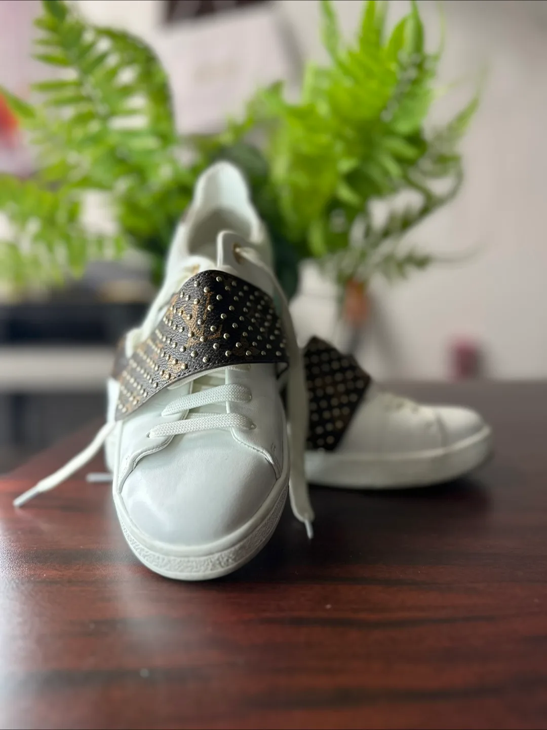 Louis Vuitton White Sneakers with Studded Strap thumbnail