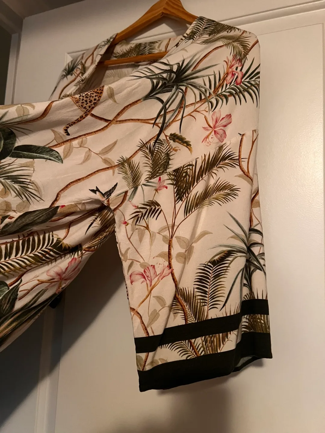 Duster kimono robe S/M green & cream image indicator(2)