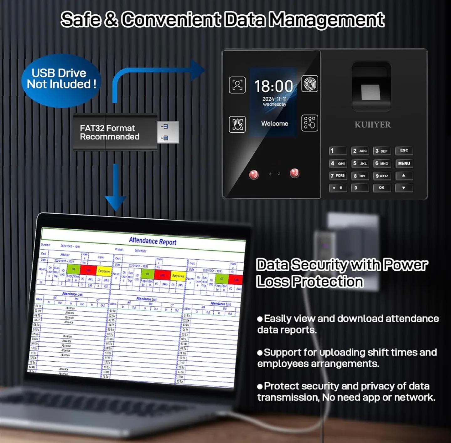 KUIYIER Time Attendance Machine image indicator(7)