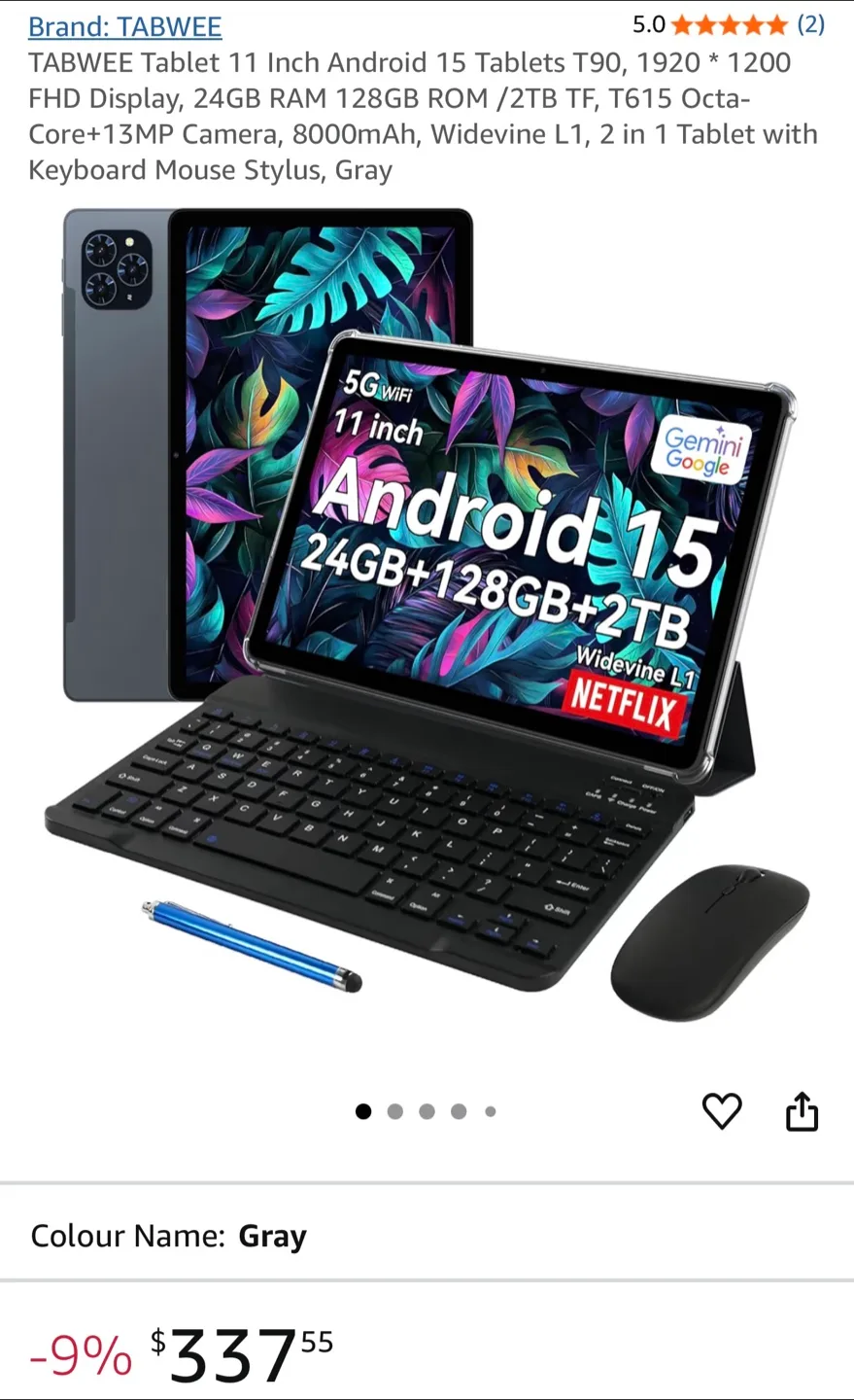 TABWEE Android Tablet 11 Inch, Includes Keyboard, Mouse, Stylus image indicator(2)