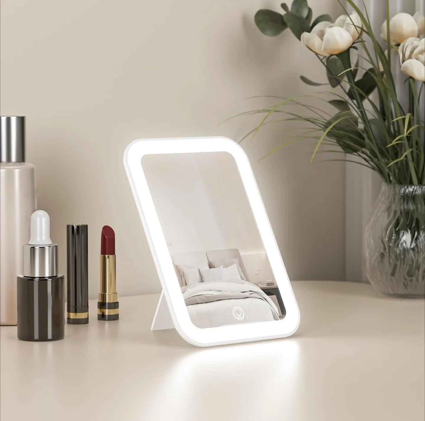 Portable Makeup Mirror with LED Lighting image indicator(2)