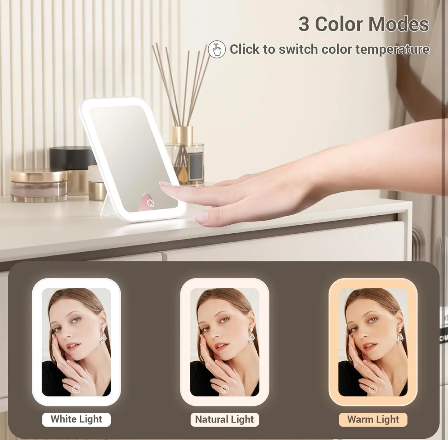 Portable Makeup Mirror with LED Lighting image indicator(4)