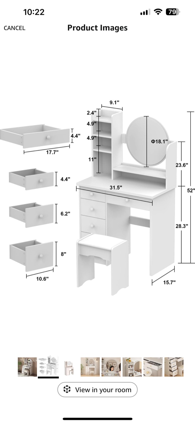White Vanity Drawers and Mirror(NO CHAIR) - photo 2