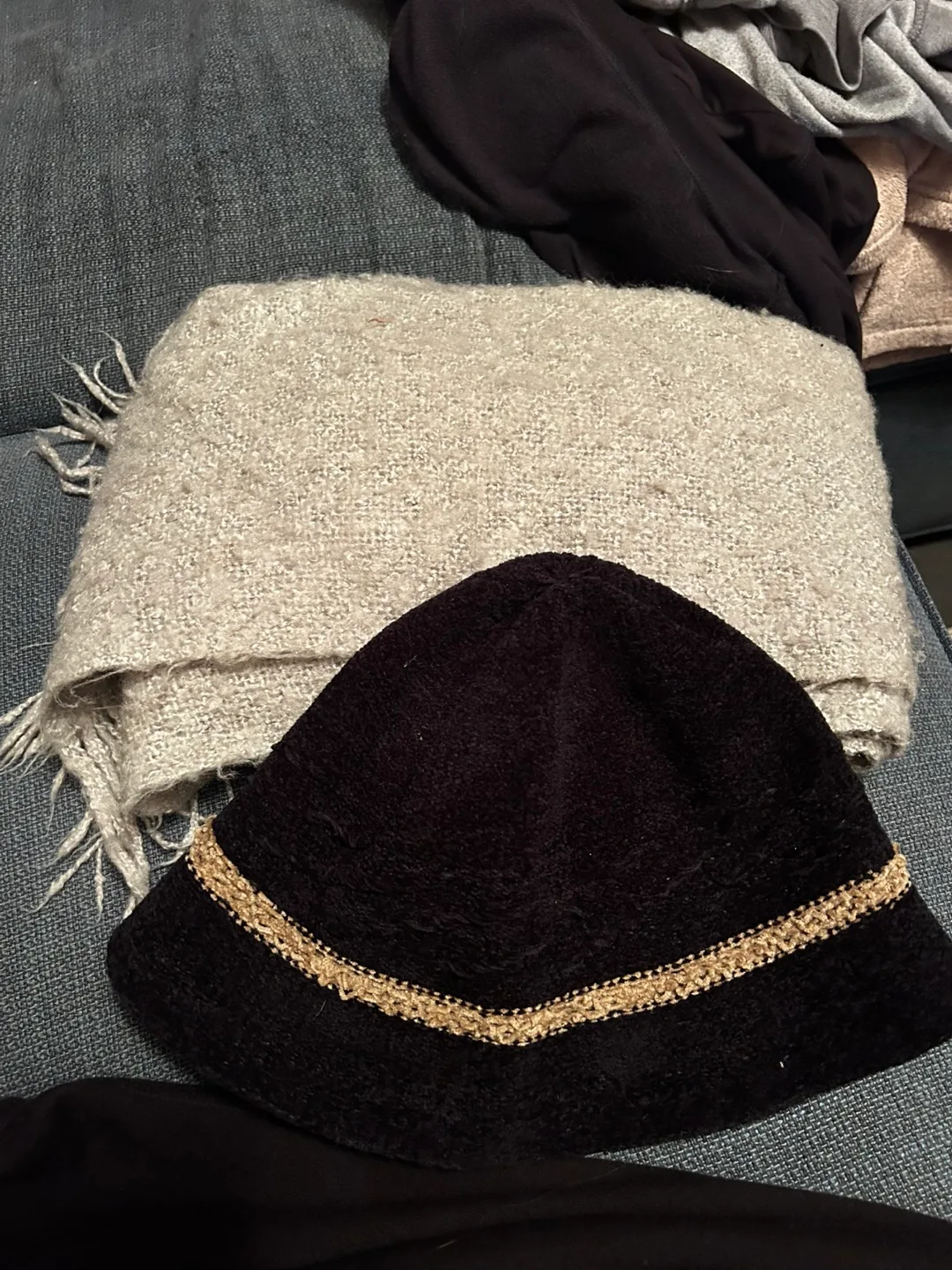 Black Bucket Hat and Textured Scarf #freecycle thumbnail