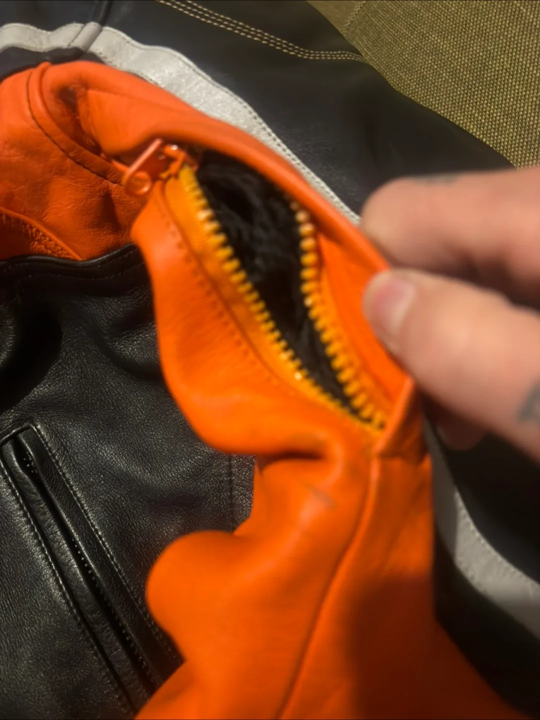 BILT Orange and Black Leather Motorcycle Jacket image indicator(5)