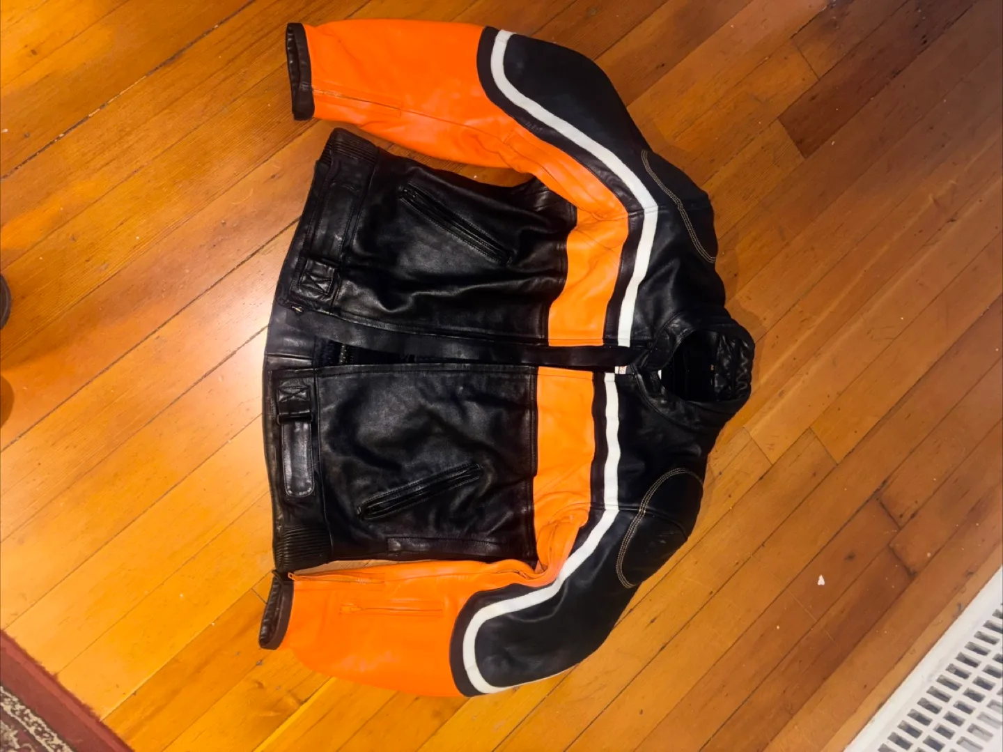 BILT Orange and Black Leather Motorcycle Jacket image indicator(2)