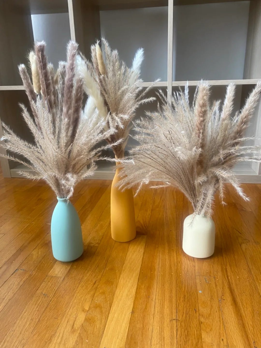 Set of 3 Vases with Dried Pampas Grass thumbnail