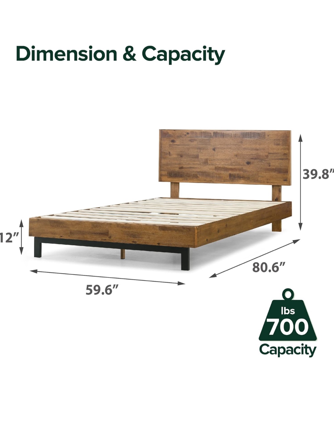 Wooden Bed Frame with Headboard - photo 2