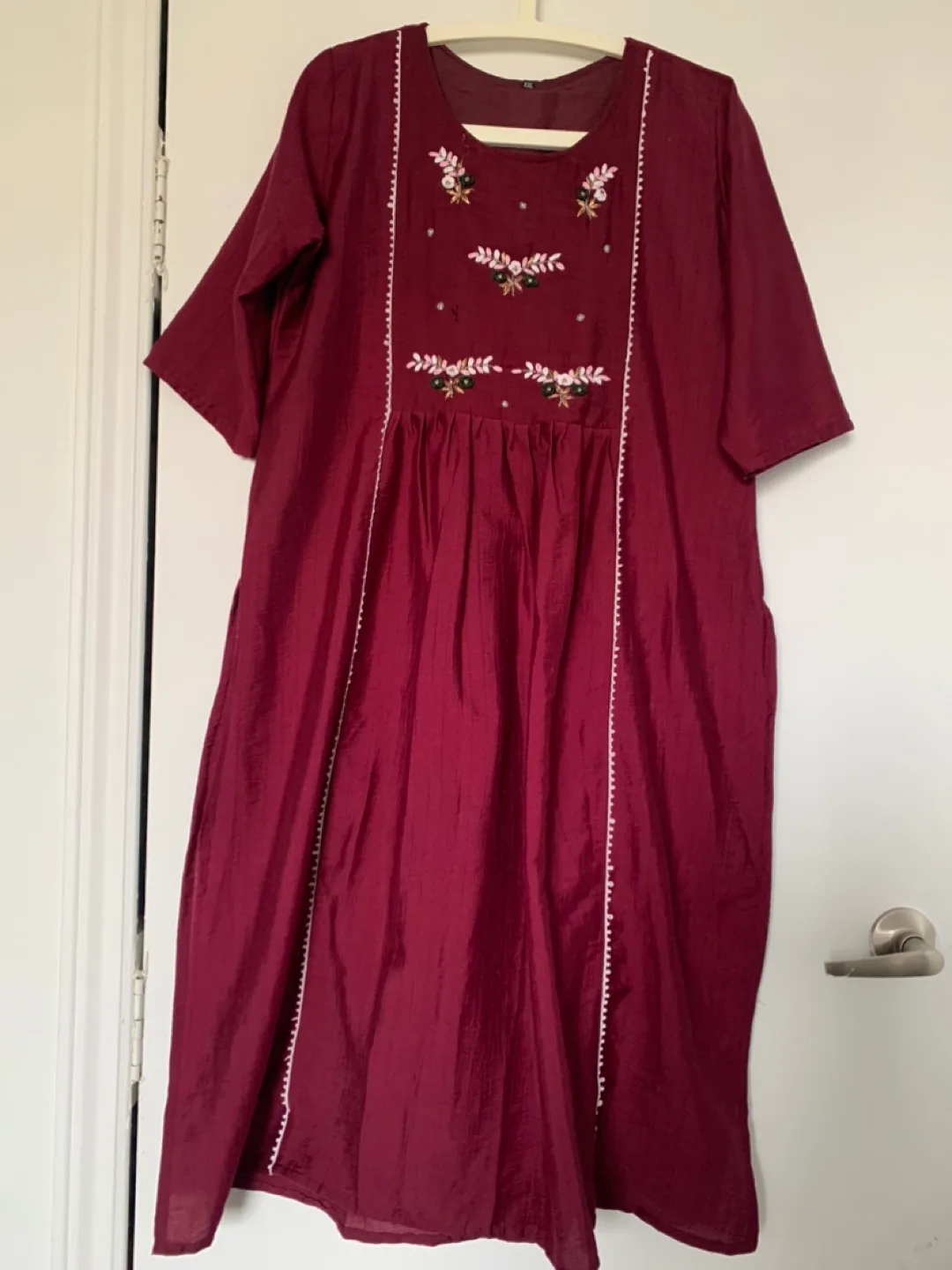 Burgundy Embroidered Dress image indicator(3)