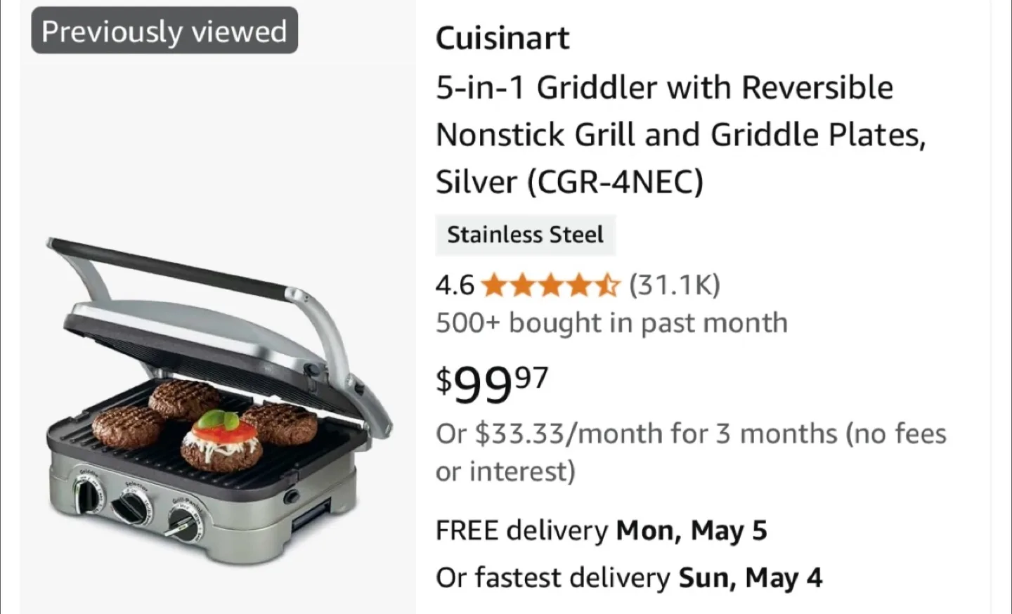 Cuisinart 5-in-1 Electric Indoor Grill & Griddler - Silver image indicator(6)