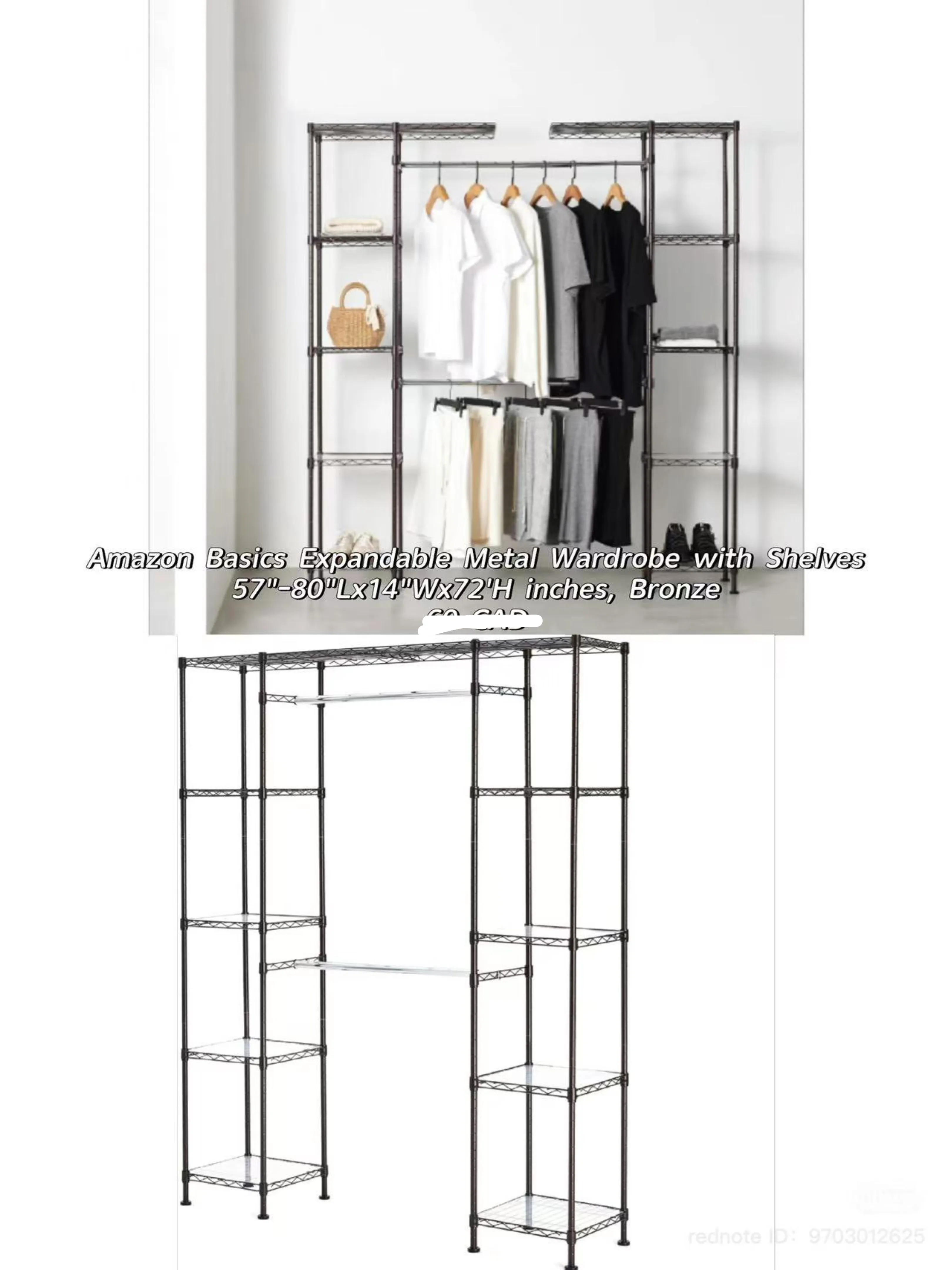 Expandable Metal Wardrobe with Shelves thumbnail