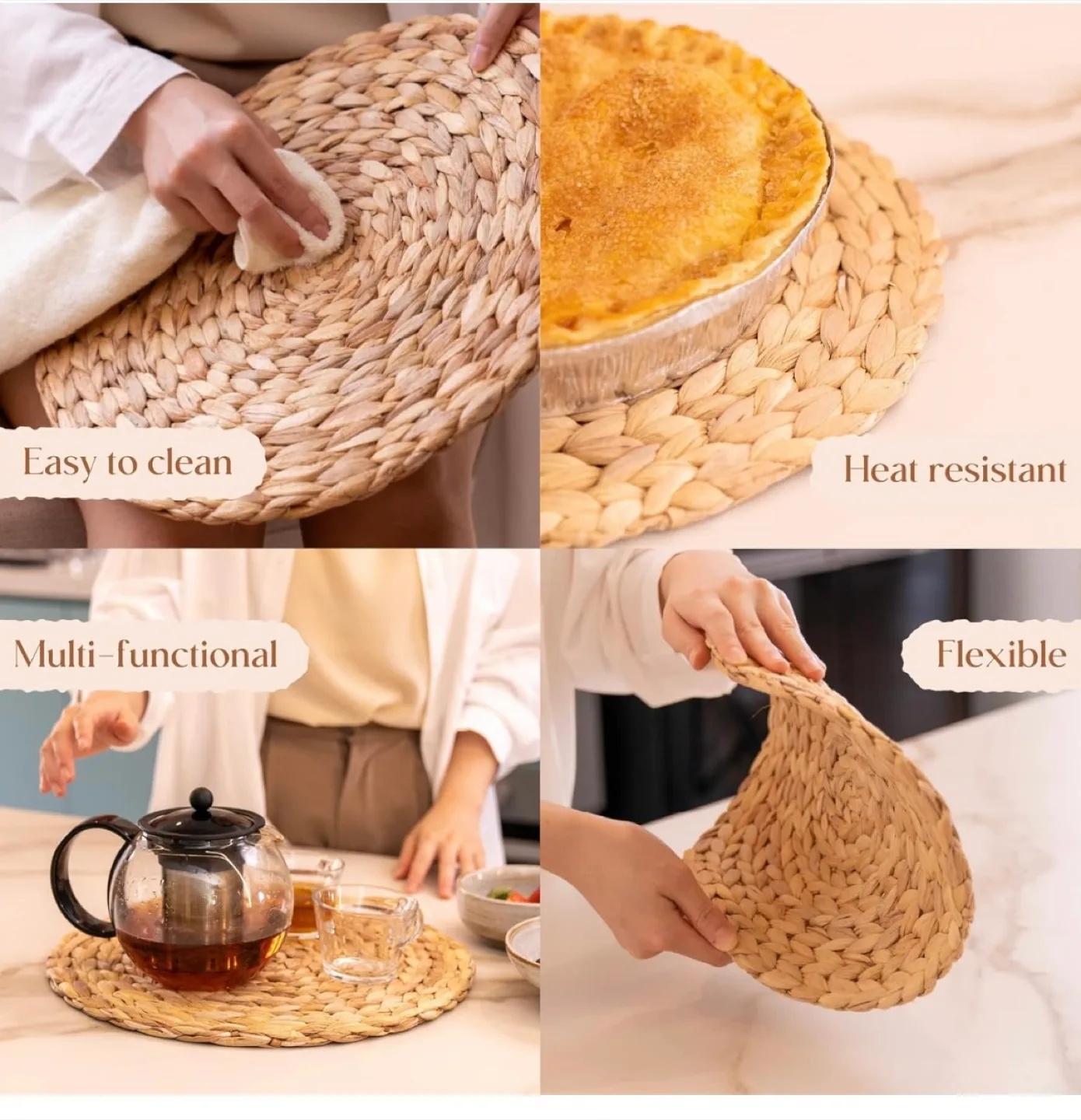 6 Pack, Rattan Round Placemats, Natural Hand-Woven. New! image indicator(4)