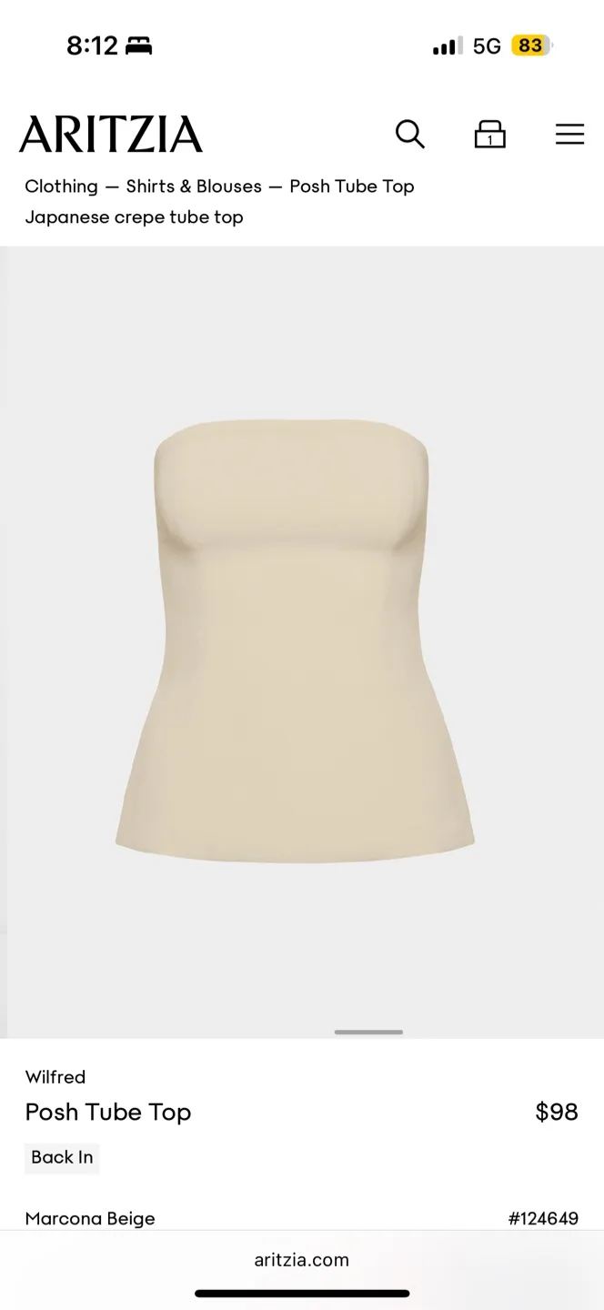 Aritzia Posh Tube Top Size 0 NWT thumbnail