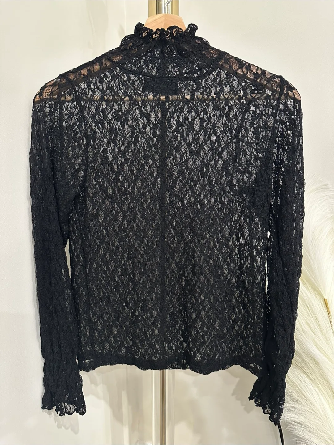 Korean Black Lace Top Size XS thumbnail
